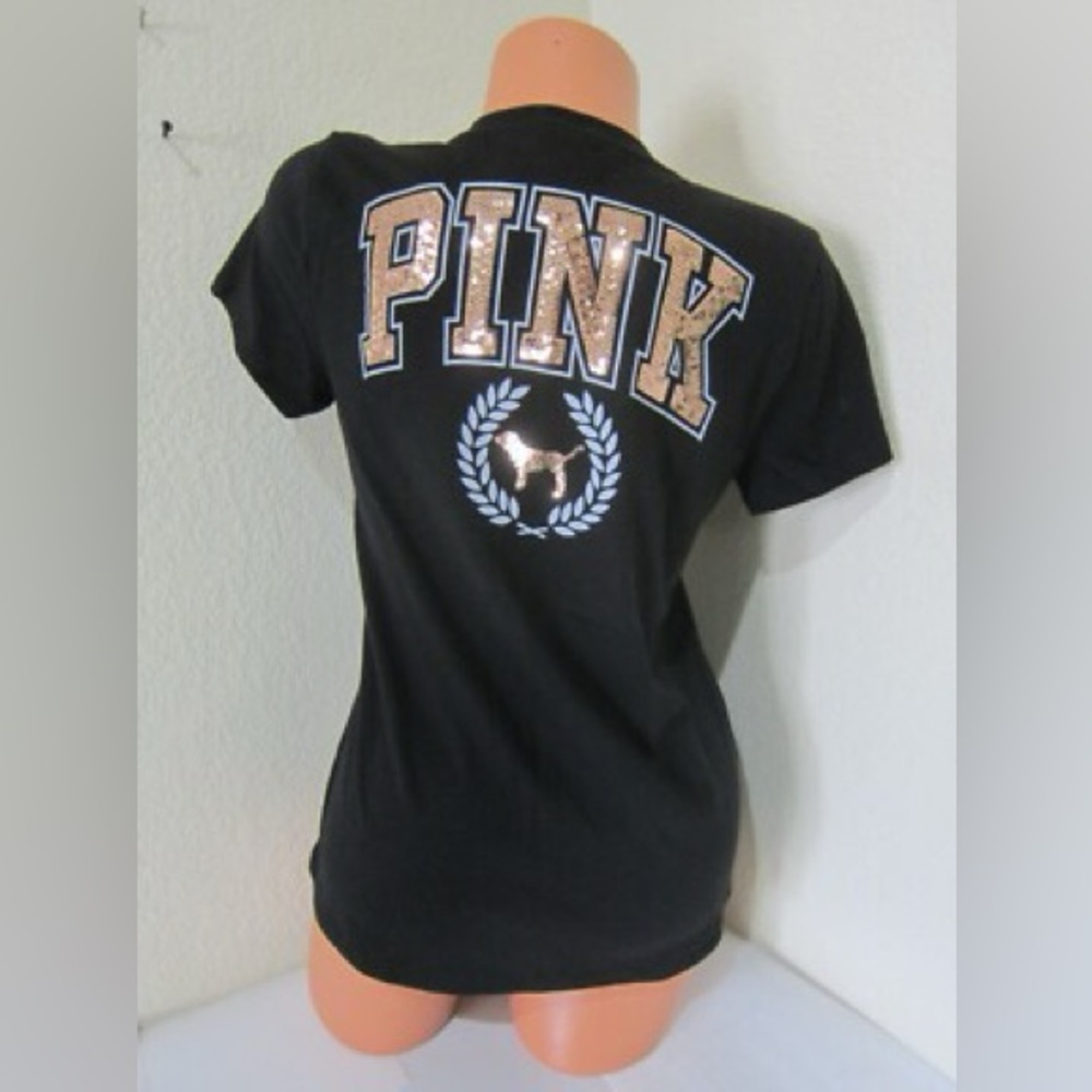 PINK Victoria's Secret Black Fitted Short Sleeve Tee with Bling